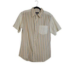 7 Diamonds Button Down Shirt Mens L Striped Short Sleeve Embroidered Western